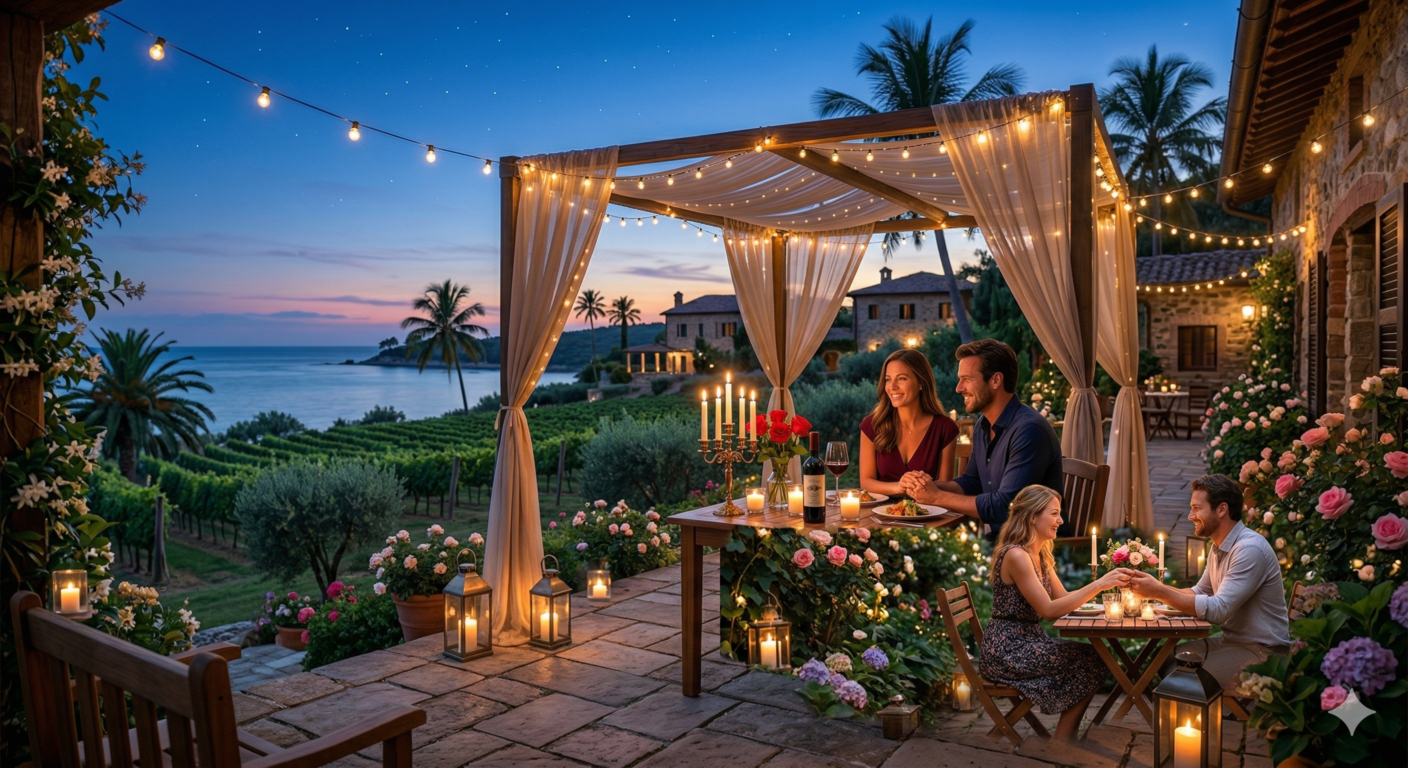 Romantic candlelight dinner setups